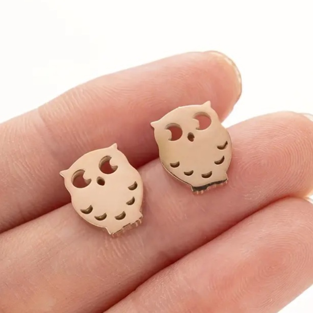 Owl Rose Gold Toned Stud Earrings - Picture 1 of 1